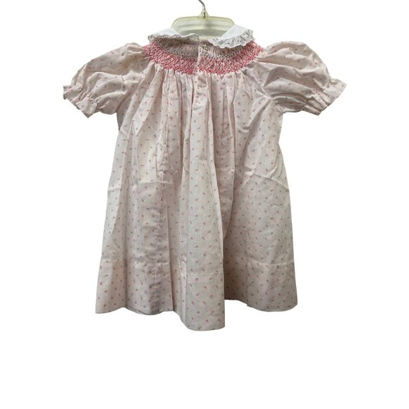 Vintage Polly Flinders Hand Smocked Girl Dress Darling Strawberries Pink White - Picture 3 of 7